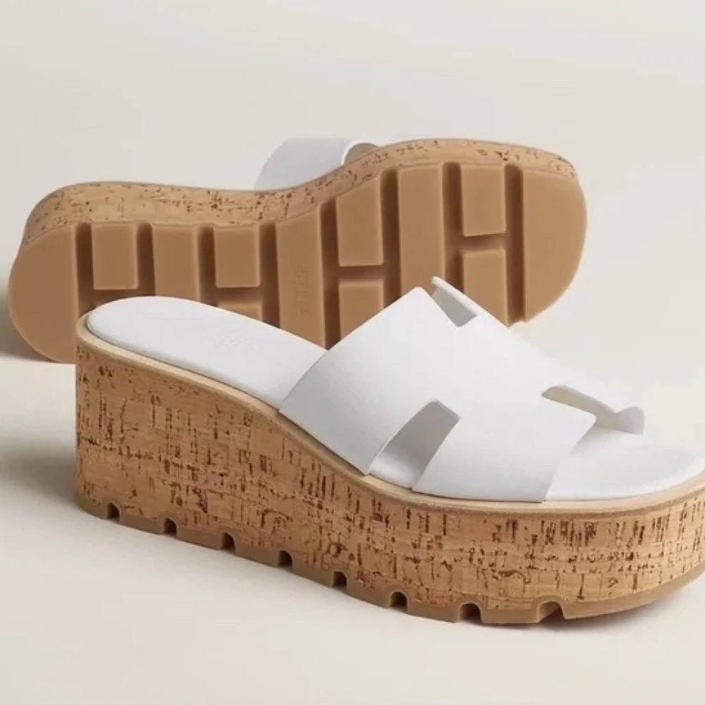 Calfskin Hermès Eze 30 cork sandals color white size 39